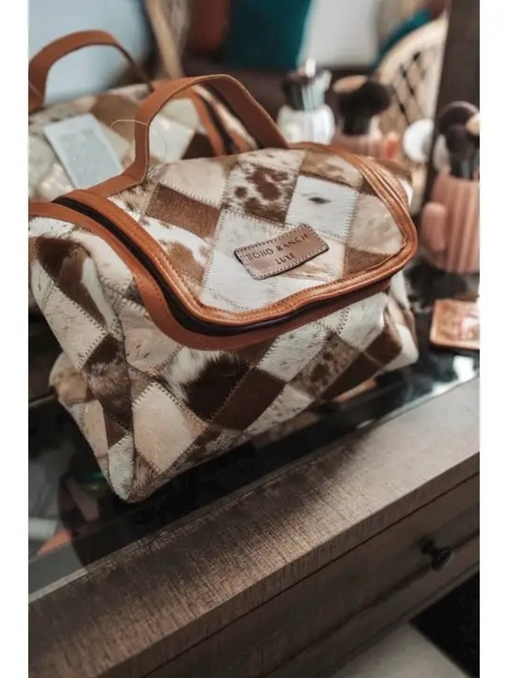 Brown & White Cowhide Travel Bag - Picture 3 of 4